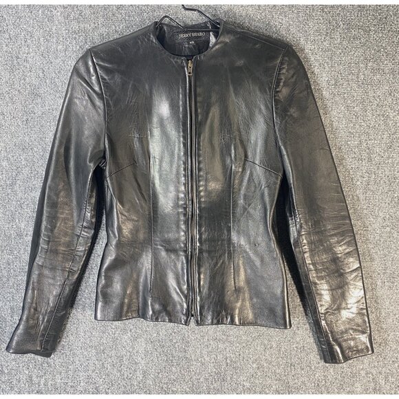 JERRY SHABO Black Soft Leather Jacket Minimalist XS Zip Front Fitted Luxury - Picture 2 of 12